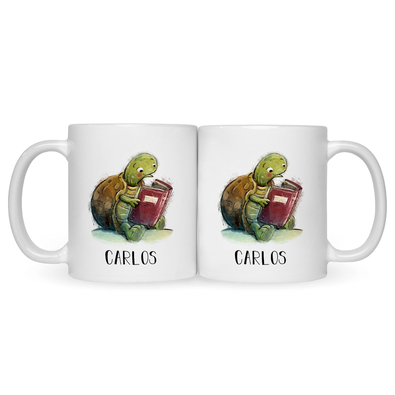 Bedruckte Tasse mit Name - Lesende Schildkröte