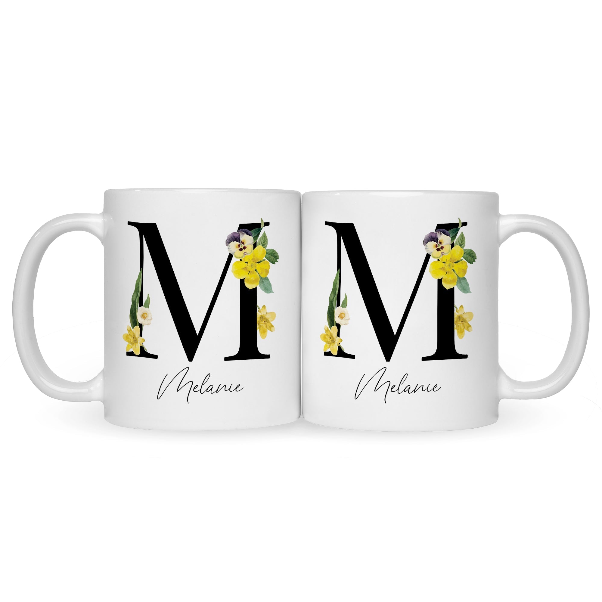 Bedruckte Tasse mit Personalisierung von Namen & Anfangsbuchstaben im Floral Design