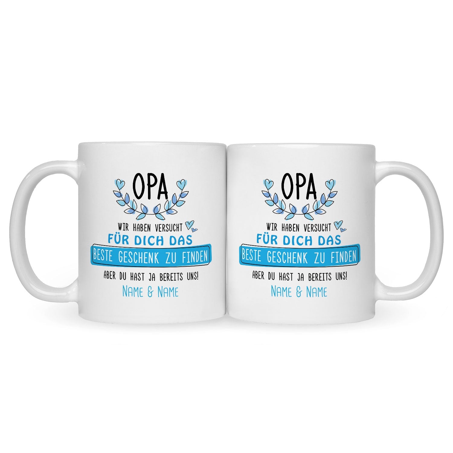 Bedruckte Tasse mit Spruch Opa wir haben versucht für dich das beste Geschenk zu finden