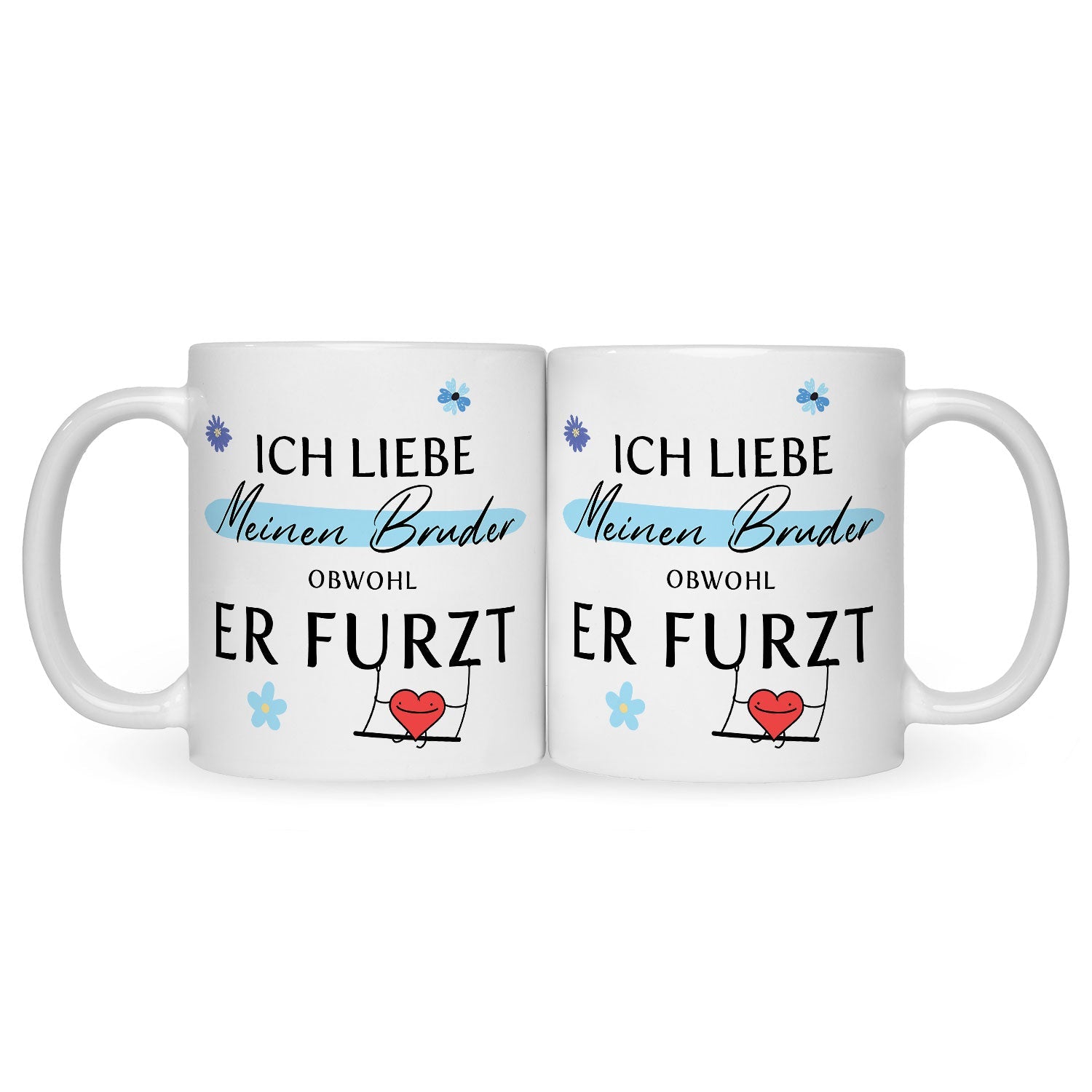 Bedruckte Tasse mit Spruch Ich liebe meinen Bruder obwohl er furzt