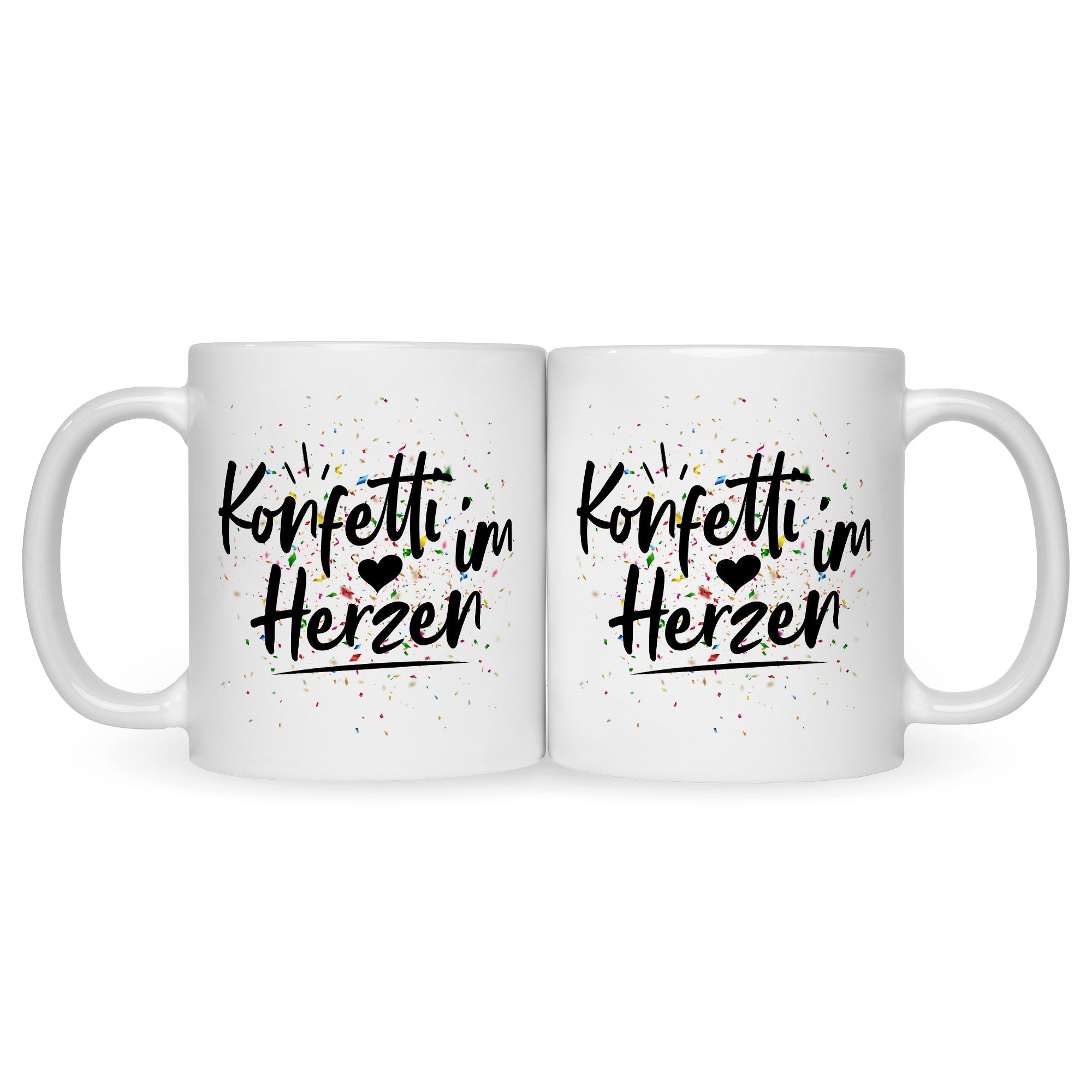 Bedruckte Tasse mit Spruch Konfetti im Herzen