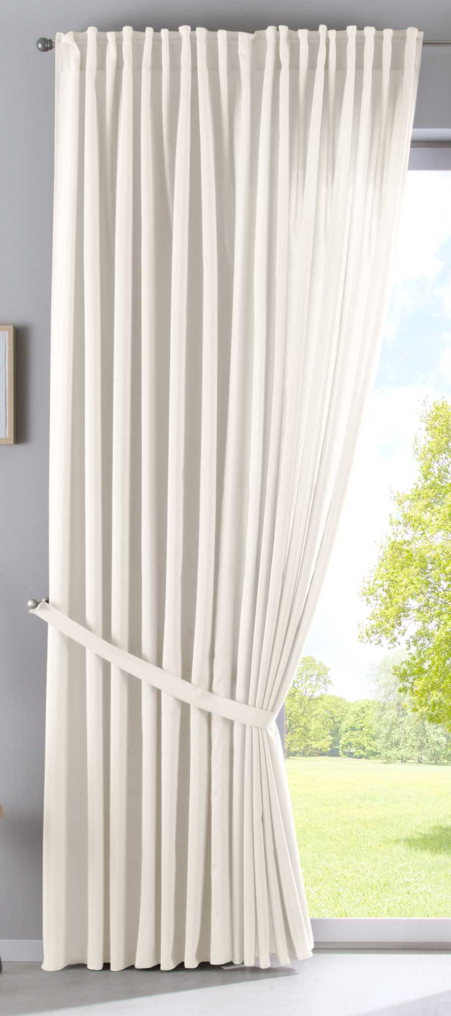 2er Set Vorhänge Verdeckte Schlaufen Cationic »JENA« Blickdicht Leinen Optik Gardinen Meliert Gardinenband mit Raffhalter  2019037-2