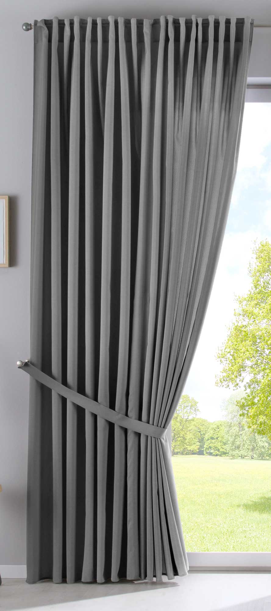 2er Set Vorhänge Verdeckte Schlaufen Cationic »JENA« Blickdicht Leinen Optik Gardinen Meliert Gardinenband mit Raffhalter  2019037-2