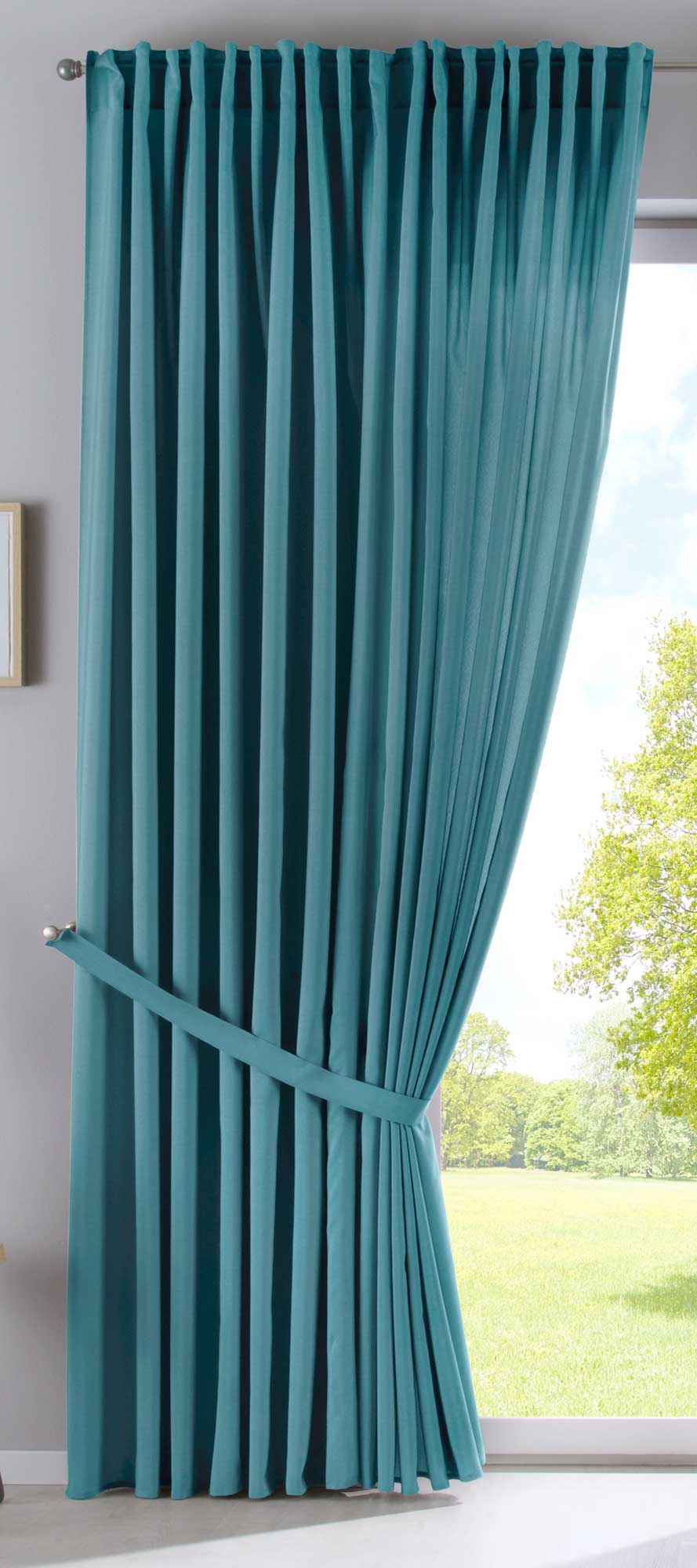 2er Set Vorhänge Verdeckte Schlaufen Cationic »JENA« Blickdicht Leinen Optik Gardinen Meliert Gardinenband mit Raffhalter  2019037-2
