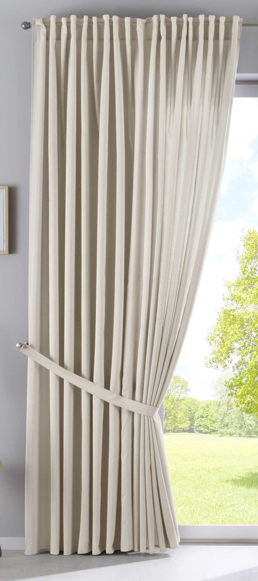2er Set Vorhänge Verdeckte Schlaufen Cationic »JENA« Blickdicht Leinen Optik Gardinen Meliert Gardinenband mit Raffhalter  2019037-2