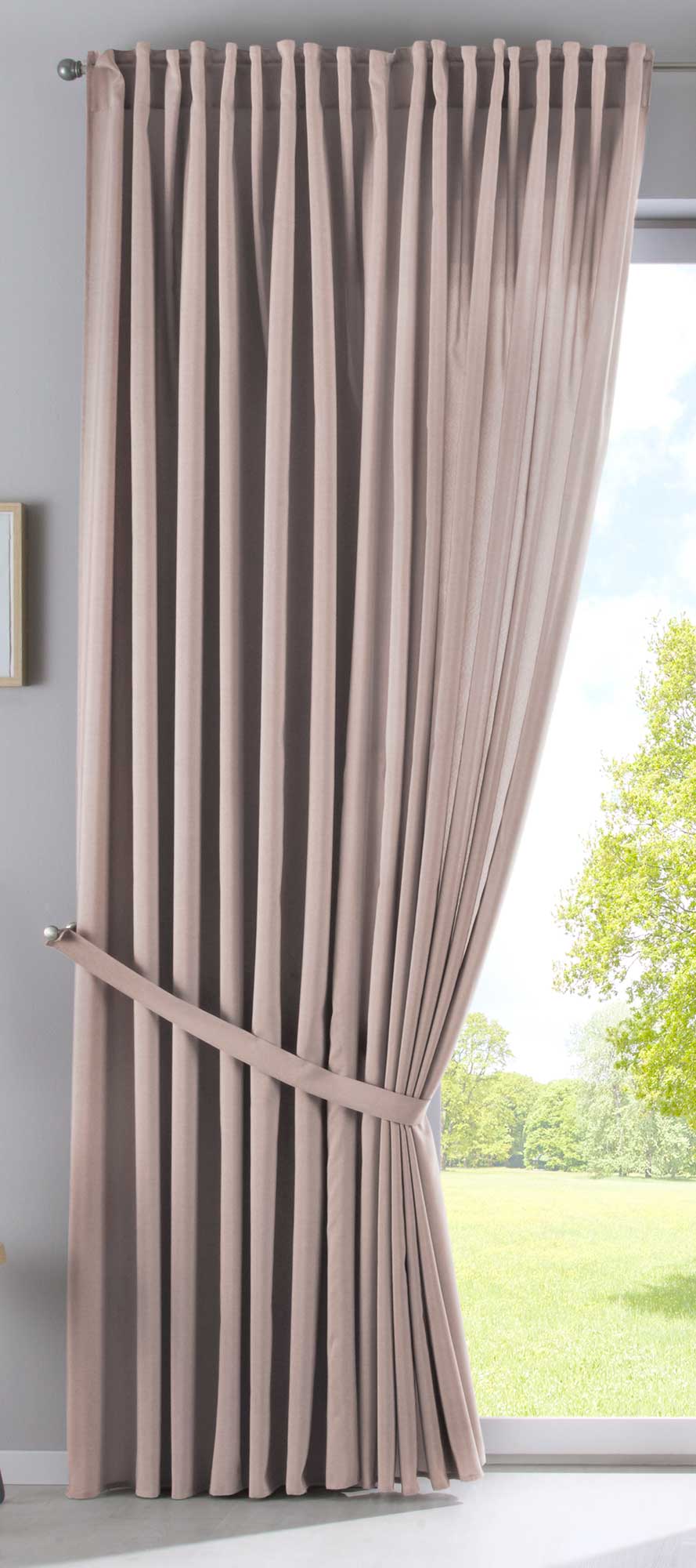 2er Set Vorhänge Verdeckte Schlaufen Cationic »JENA« Blickdicht Leinen Optik Gardinen Meliert Gardinenband mit Raffhalter  2019037-2