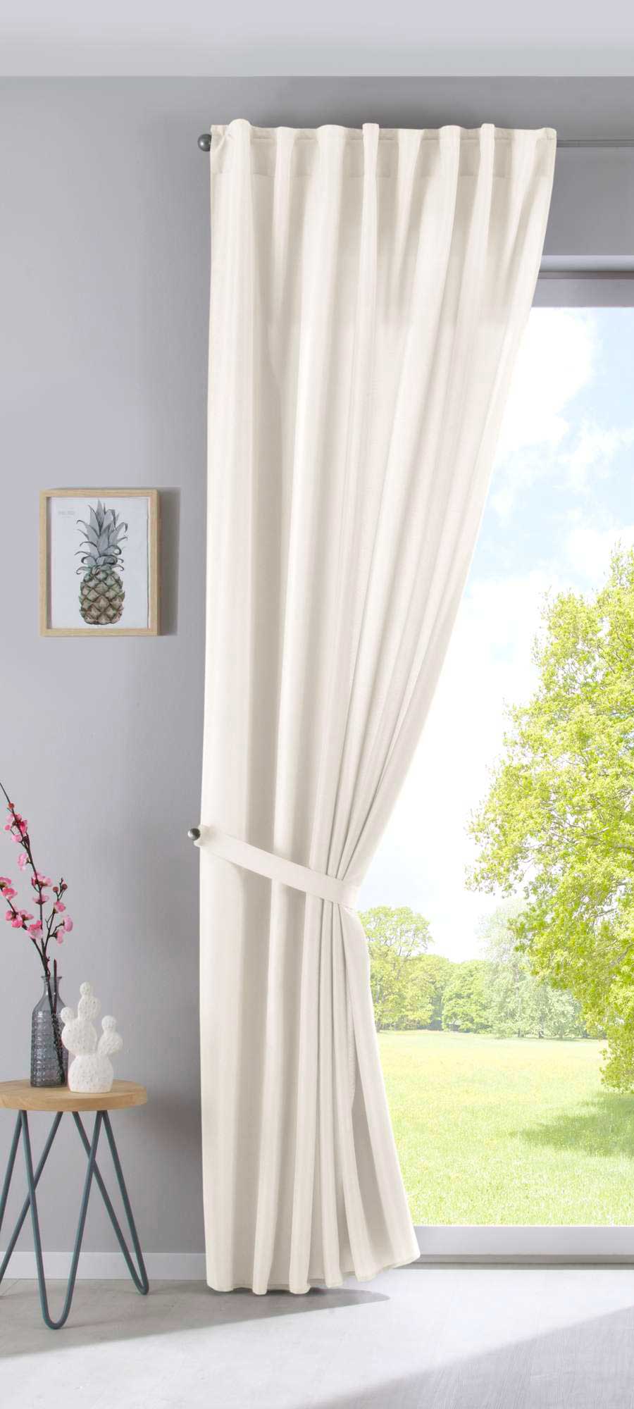 2er Set Vorhänge Verdeckte Schlaufen Cationic »JENA« Blickdicht Leinen Optik Gardinen Meliert Gardinenband mit Raffhalter  2019037-2