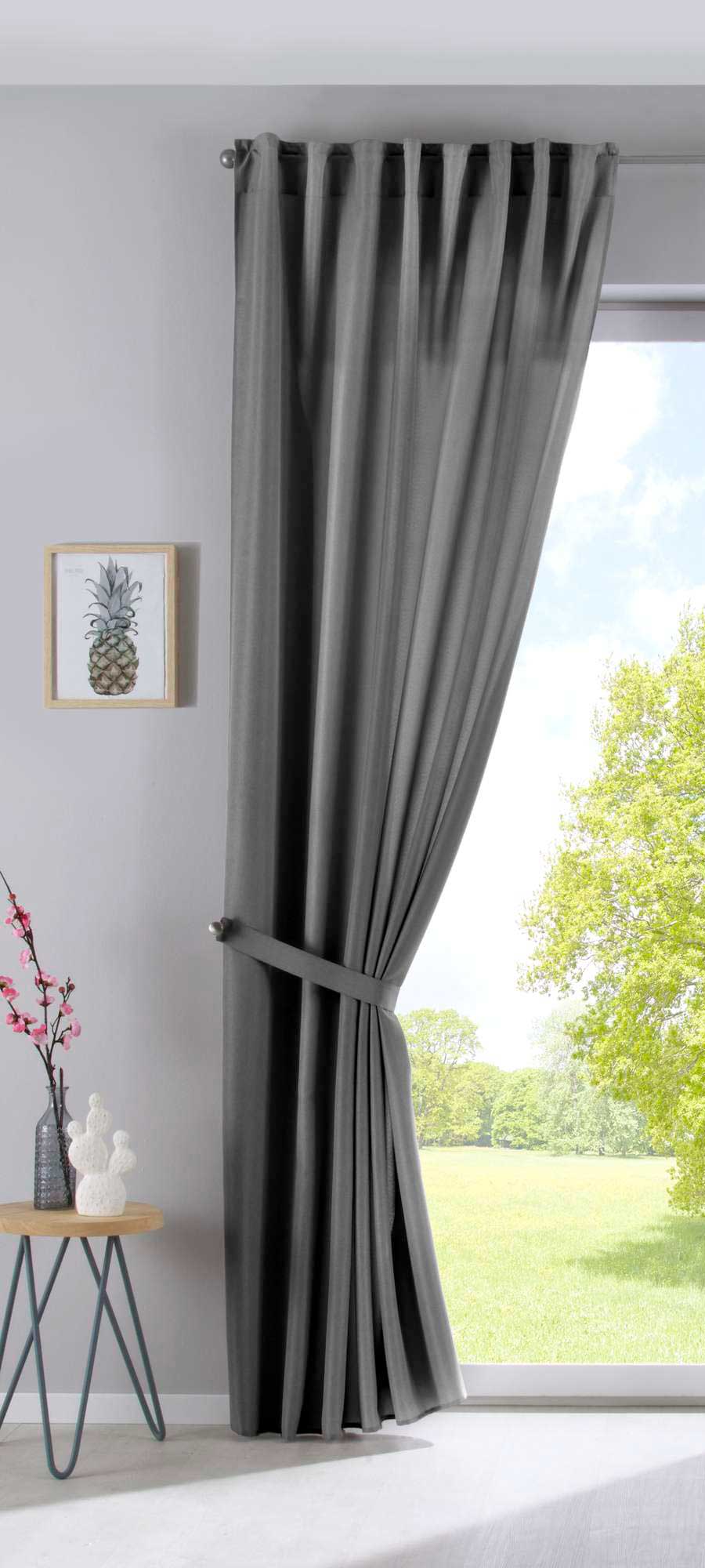 2er Set Vorhänge Verdeckte Schlaufen Cationic »JENA« Blickdicht Leinen Optik Gardinen Meliert Gardinenband mit Raffhalter  2019037-2