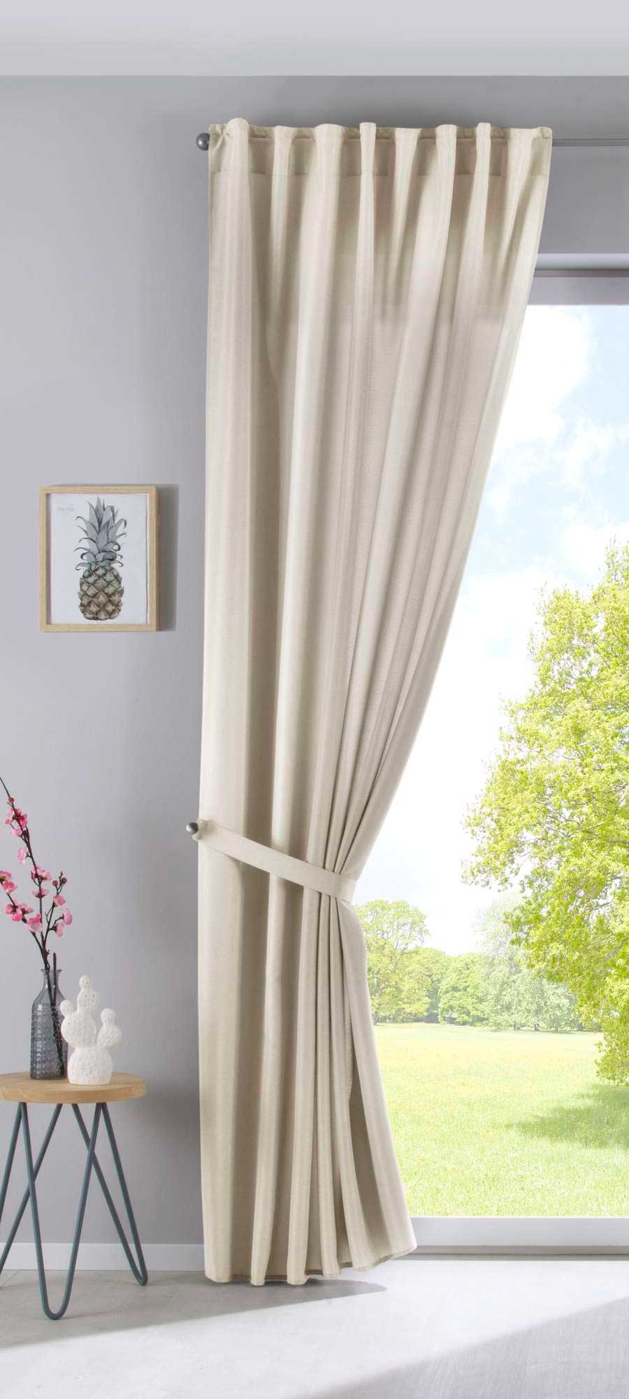 Vorhang Verdeckte Schlaufen Cationic »JENA« Blickdicht Leinen Optik Gardine Meliert Gardinenband mit Raffhalter  2019037