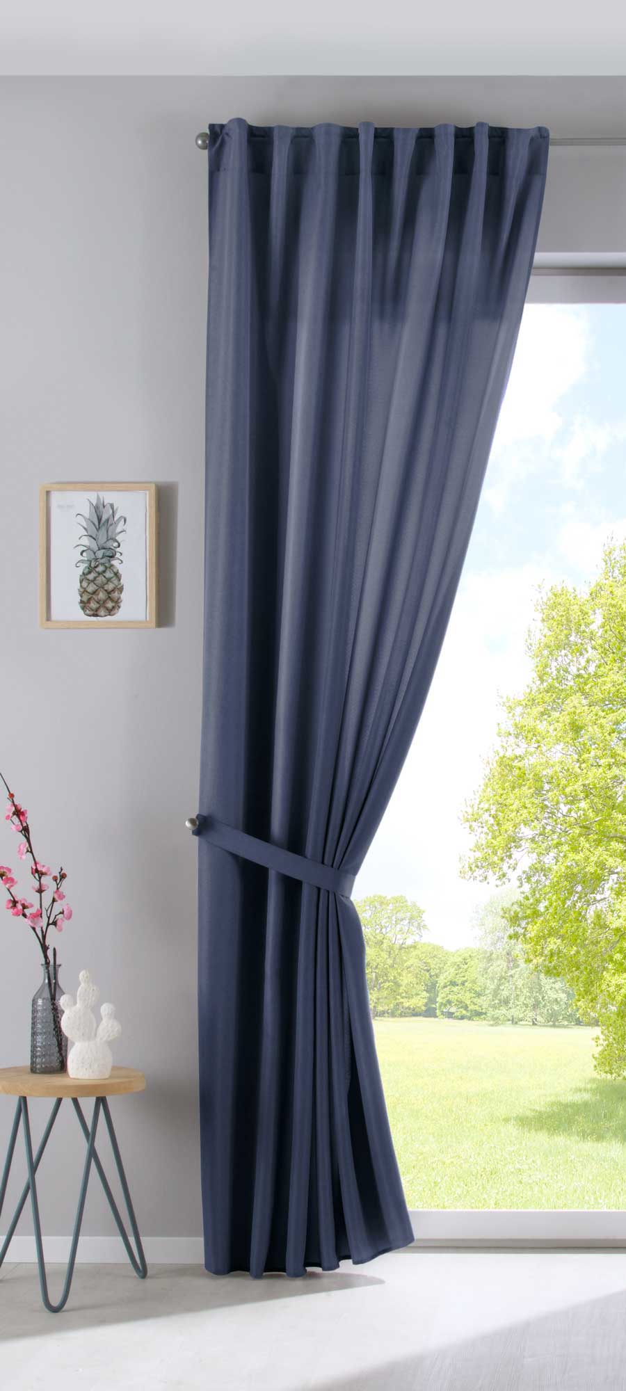 2er Set Vorhänge Verdeckte Schlaufen Cationic »JENA« Blickdicht Leinen Optik Gardinen Meliert Gardinenband mit Raffhalter  2019037-2