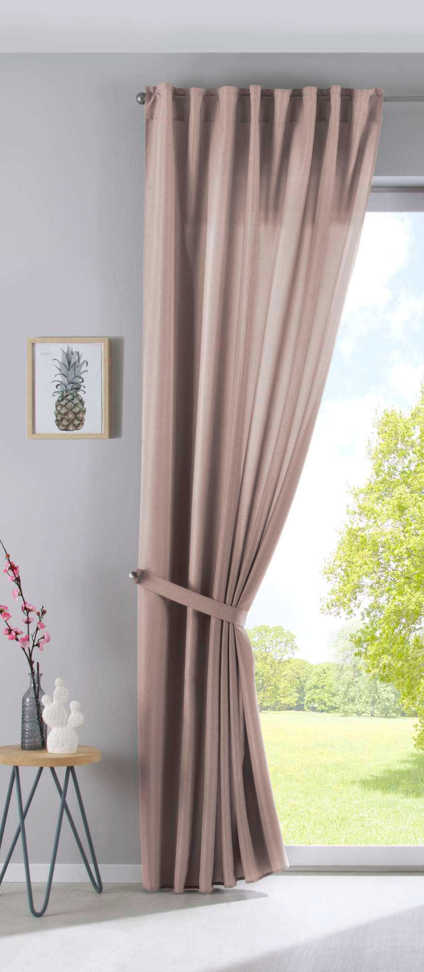 2er Set Vorhänge Verdeckte Schlaufen Cationic »JENA« Blickdicht Leinen Optik Gardinen Meliert Gardinenband mit Raffhalter  2019037-2