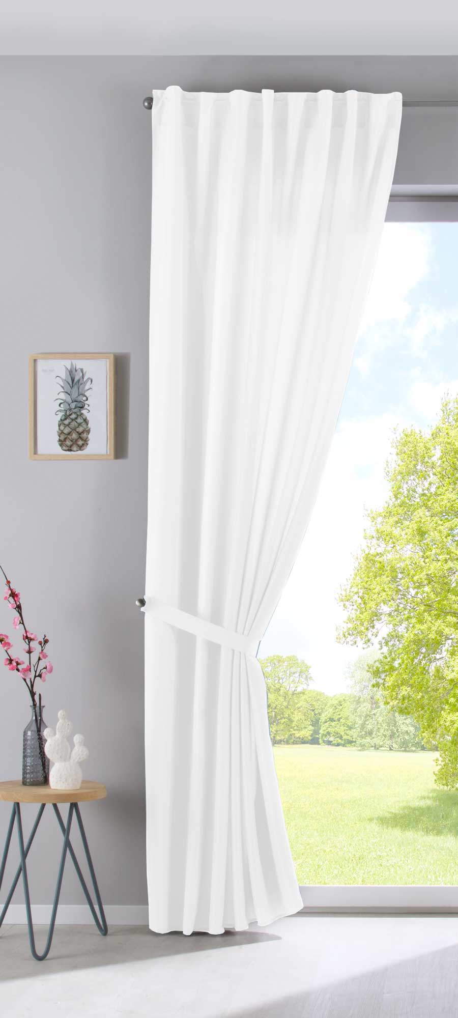 2er Set Vorhänge Verdeckte Schlaufen Cationic »JENA« Blickdicht Leinen Optik Gardinen Meliert Gardinenband mit Raffhalter  2019037-2