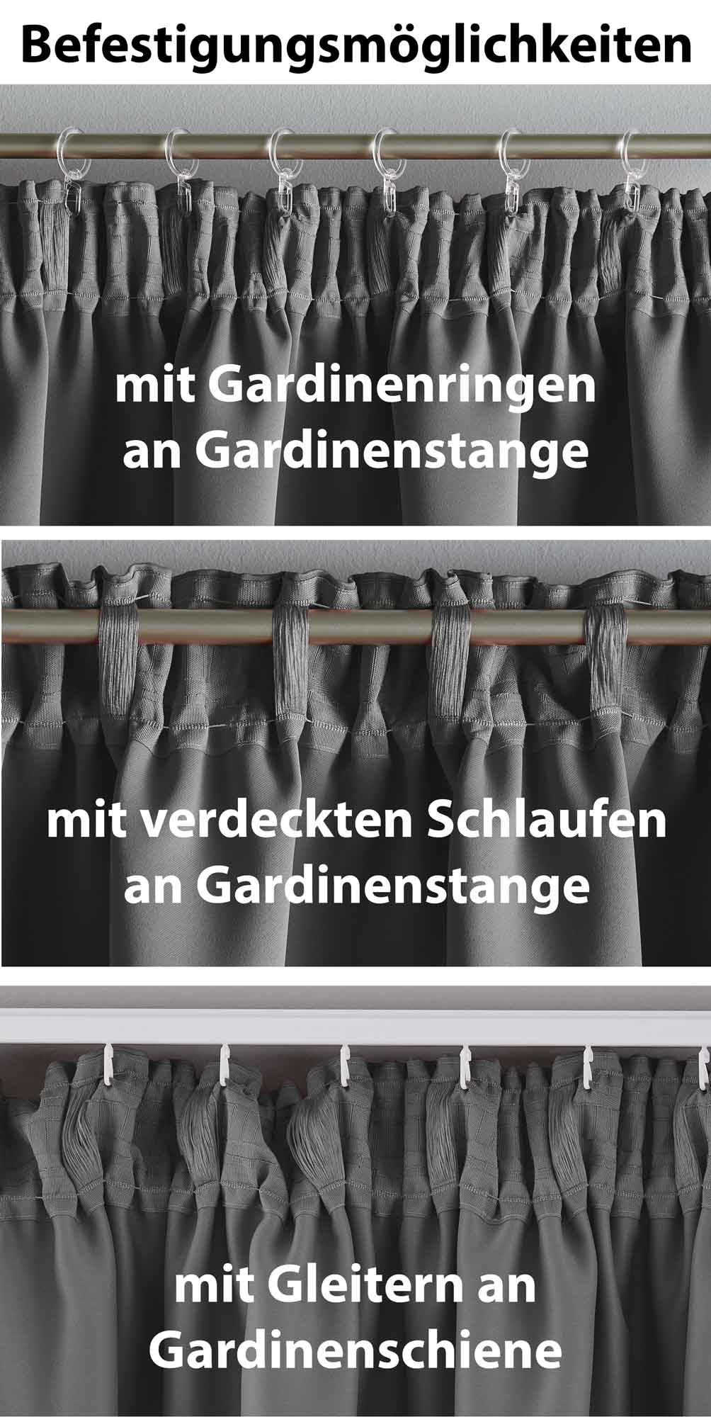 Vorhang Blickdicht »NewYork« verdeckte Schlaufen 1er-Pack Thermo-Gardine Verdunkelungsvorhang Blackout  schalldämmend Kräuselband Raffhalter 202020610