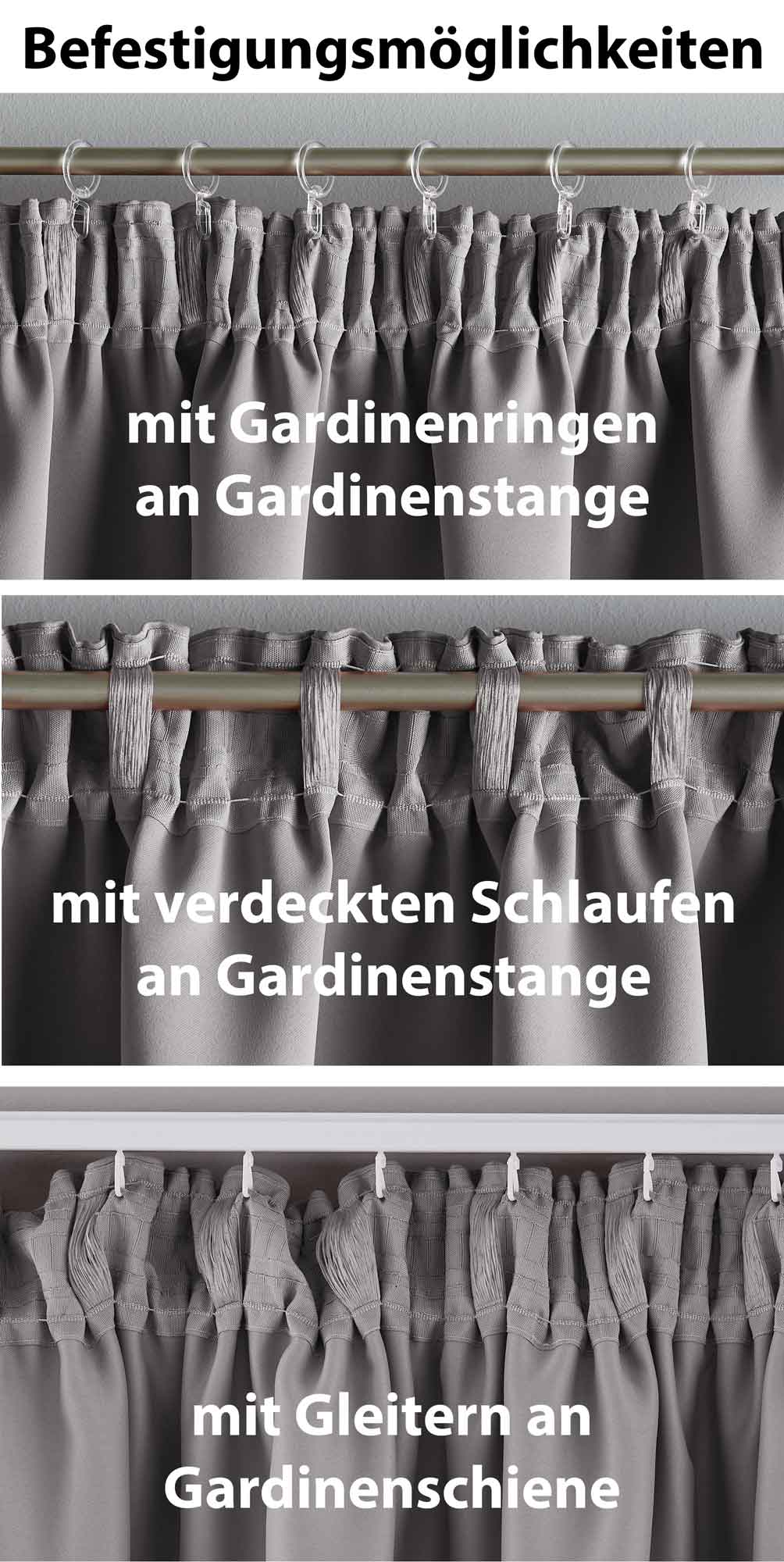 Vorhang Blickdicht »NewYork« verdeckte Schlaufen 1er-Pack Thermo-Gardine Verdunkelungsvorhang Blackout  schalldämmend Kräuselband Raffhalter 202020610