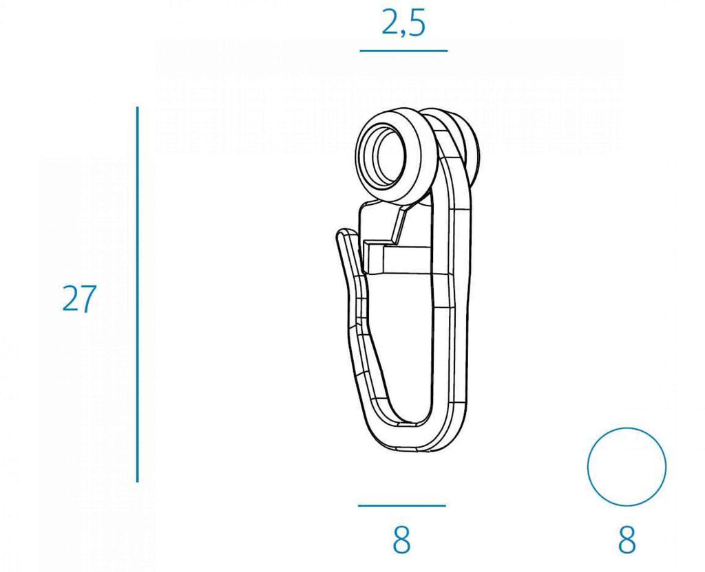 Gardinenrollringe 50 Stück Rollringe Universalhaken Ø8mm x 8mm x 27mm 23902030