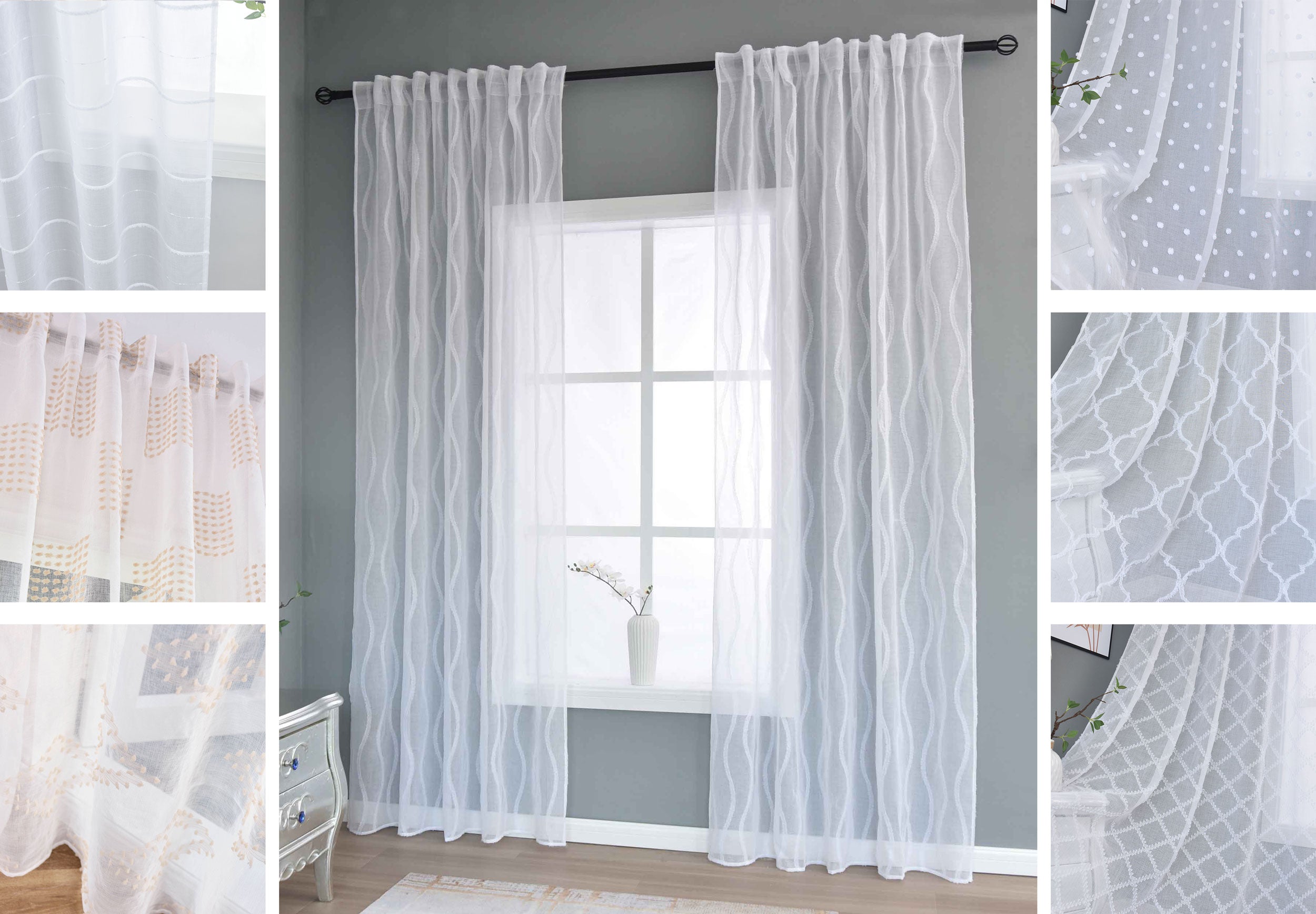 2er Set Gardine »VALENCIA« Multiband Aufhängung Scherli Transparent Leinen-Optik 2023400-408S-2