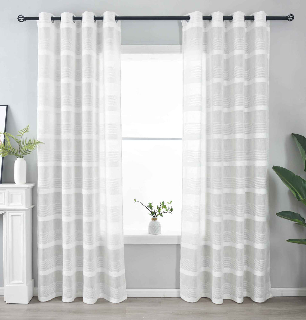 2er Set Halbtransparente Gardine mit Ösen HxB 245x140 cm Natur Meliert »Halle« Chenille Leinenbindung Lichtdurchlässig Halbtransparent 202480-2