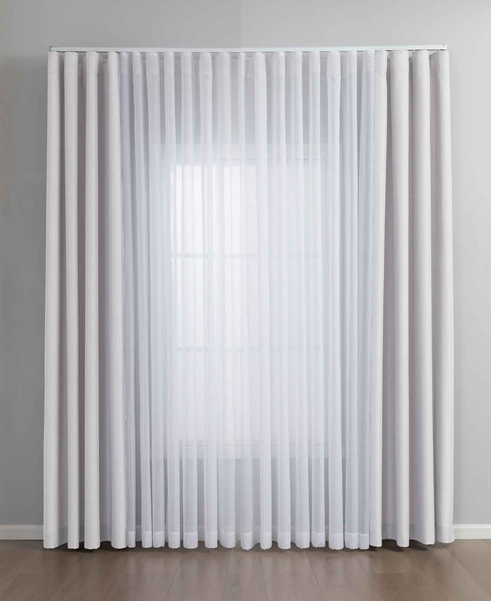 Gardinen-Set 3-teilig M Wien« | 2 Vorhänge Leinenoptik HxB 245x145 cm  und 1 Voile Batist Store HxB 245x600 cm Weiß 1:2 Wellenband  2025100-110S2