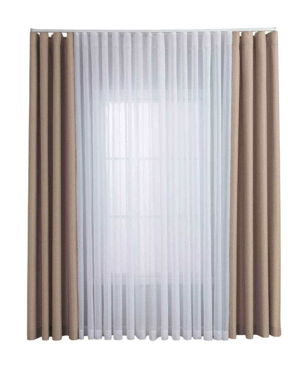 Gardinen-Set 3-teilig L Wien« | 2 Vorhänge Leinenoptik HxB 245x300 cm  und 1 Voile Batist Store HxB 245x300 cm Weiß 1:2 Wellenband  2025100-110S3