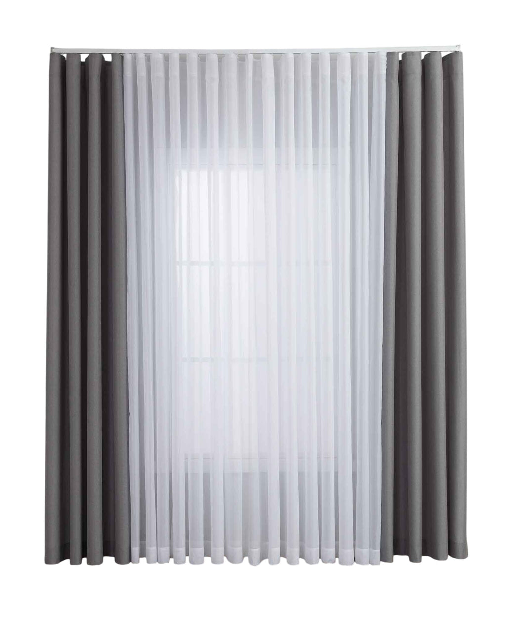 Gardinen-Set 3-teilig XL Wien« | 2 Vorhänge Leinenoptik HxB 245x300 cm  und 1 Voile Batist Store HxB 245x600 cm Weiß 1:2 Wellenband  2025100-110S4