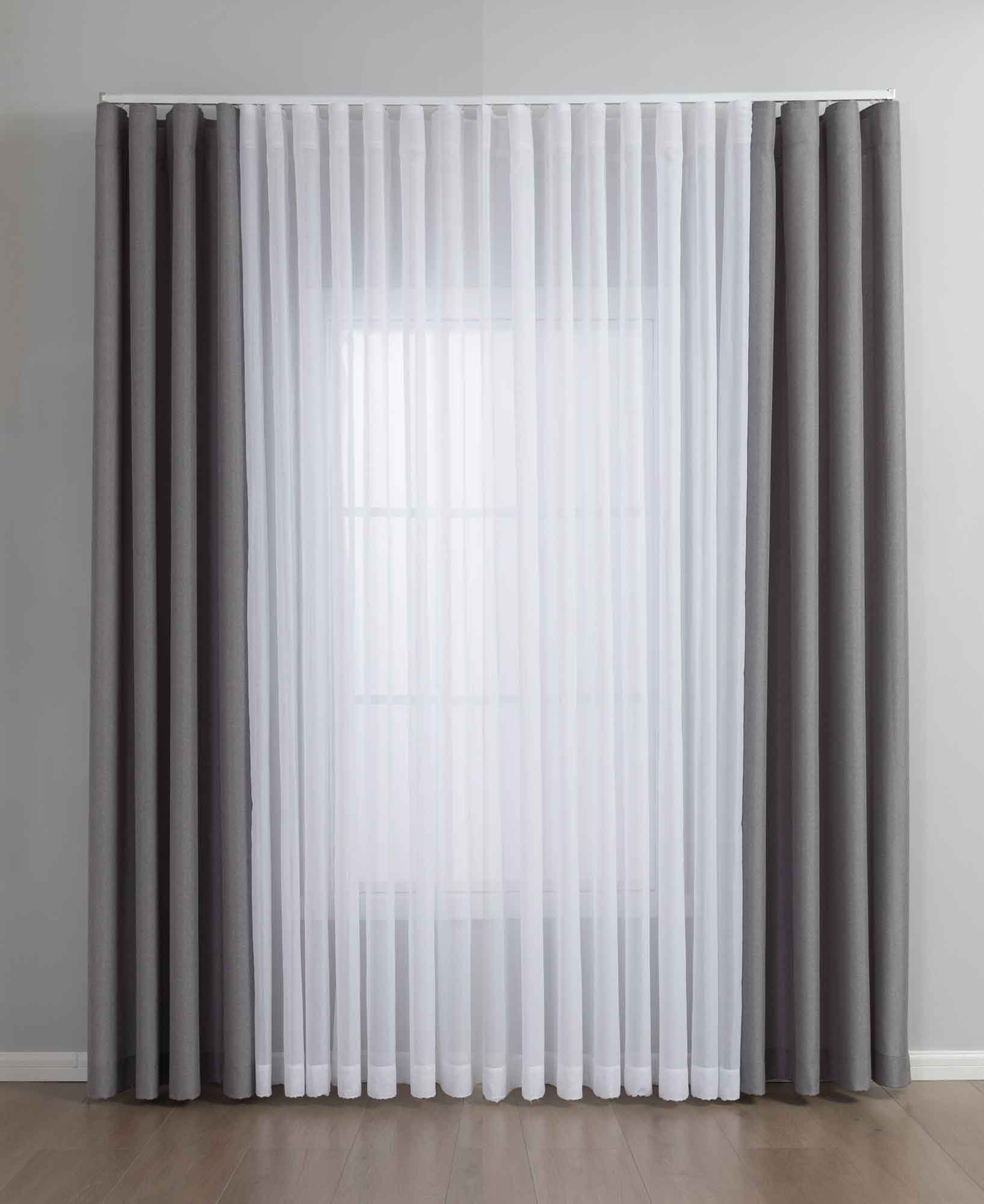 Gardinen-Set 3-teilig XL Wien« | 2 Vorhänge Leinenoptik HxB 245x300 cm  und 1 Voile Batist Store HxB 245x600 cm Weiß 1:2 Wellenband  2025100-110S4