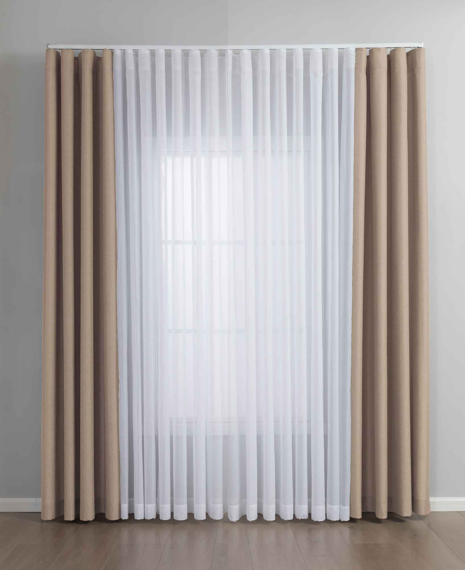 Gardinen-Set 3-teilig XL Wien« | 2 Vorhänge Leinenoptik HxB 245x300 cm  und 1 Voile Batist Store HxB 245x600 cm Weiß 1:2 Wellenband  2025100-110S4