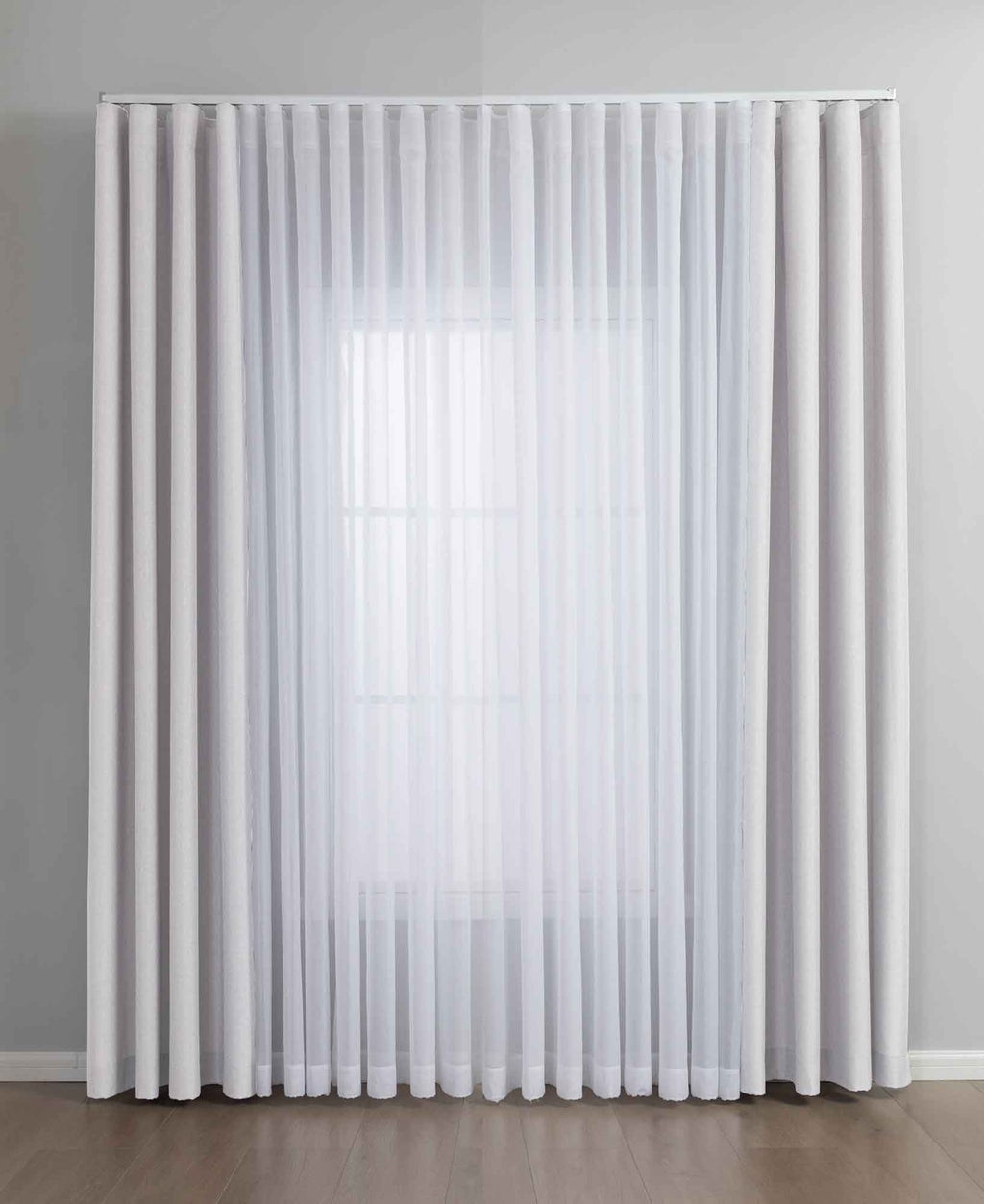Gardinen-Set 3-teilig XL Wien« | 2 Vorhänge Leinenoptik HxB 245x300 cm  und 1 Voile Batist Store HxB 245x600 cm Weiß 1:2 Wellenband  2025100-110S4