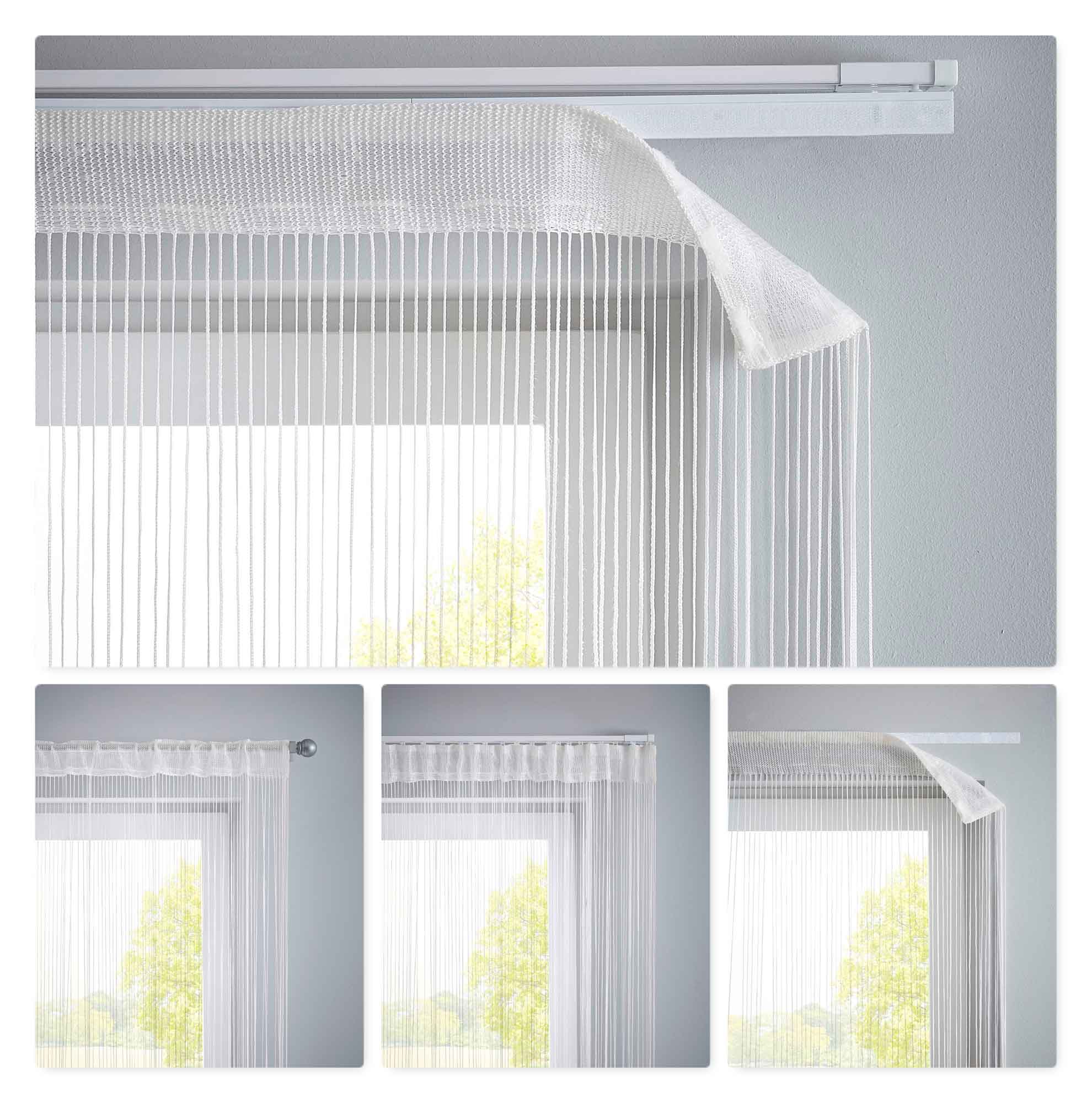 2er Set Fadengardine  mit Tunneldurchzug und eingenähtem Kräuselband, geeignet für Gardinenstangen und Gardinenschienen Fadenvorhänge Fadenstores Raumteiler 20303CN2