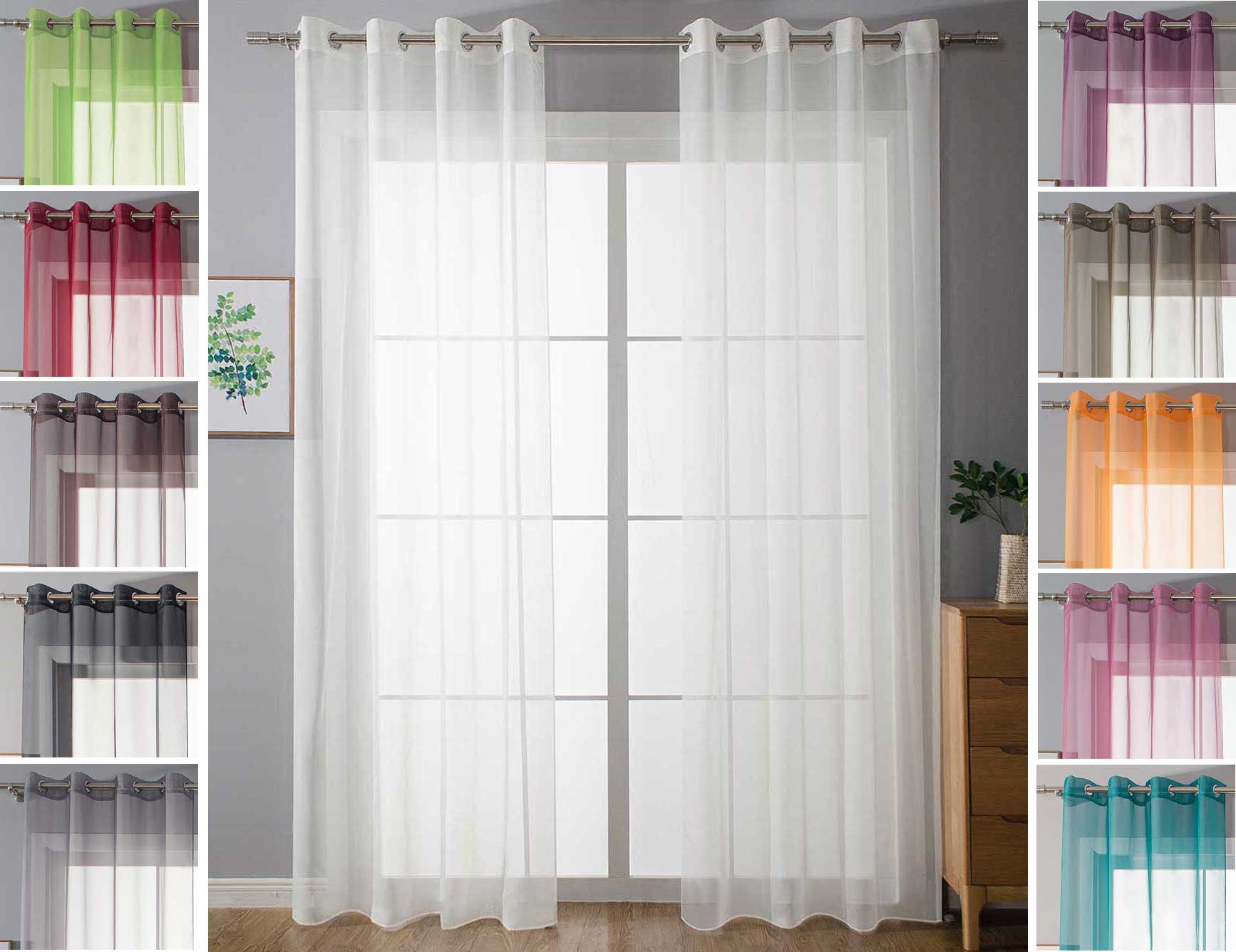 2er Set Ösenvorhänge Transparent »Uni« Gardine Stores Vorhang Ösen Bleibandabschluß Wohnzimmer 20332-cn2