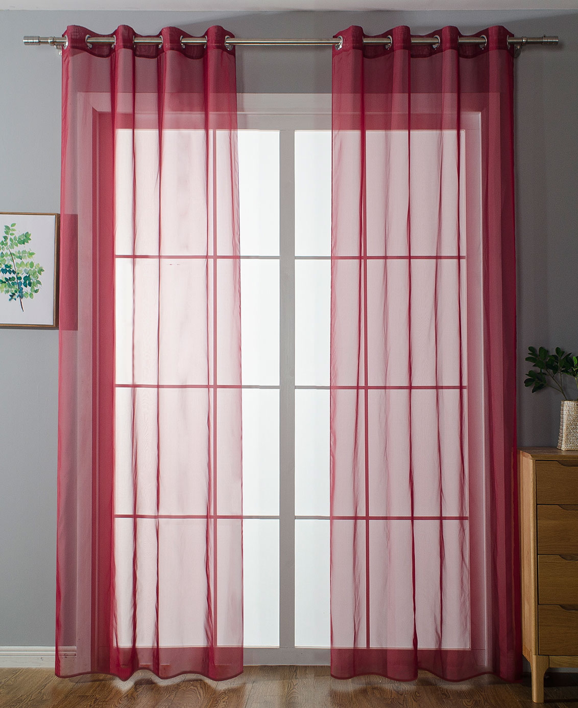 2er-Pack Ösen Gardinen Transparent Vorhang Set Wohnzimmer Voile Ösenvorhang Bleibandabschluß 203322
