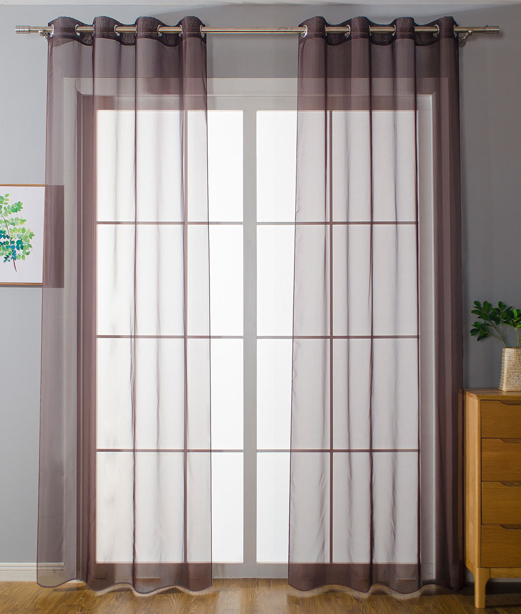 2er-Pack Ösen Gardinen Transparent Vorhang Set Wohnzimmer Voile Ösenvorhang Bleibandabschluß 203322