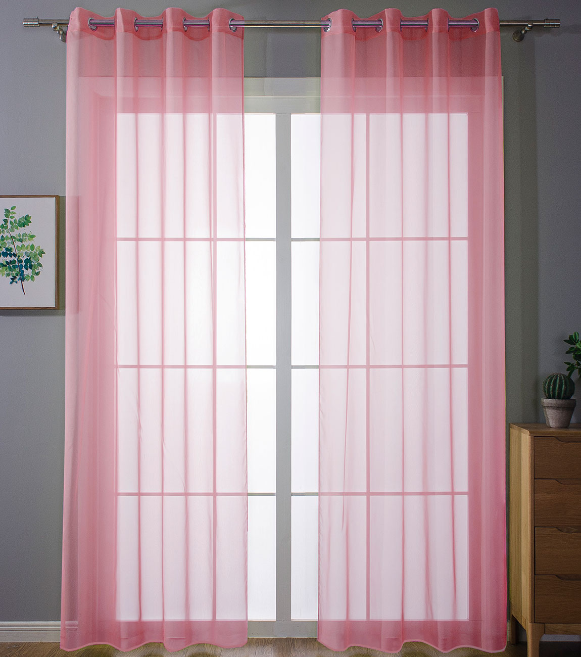 2er-Pack Ösen Gardinen Transparent Vorhang Set Wohnzimmer Voile Ösenvorhang Bleibandabschluß 203322