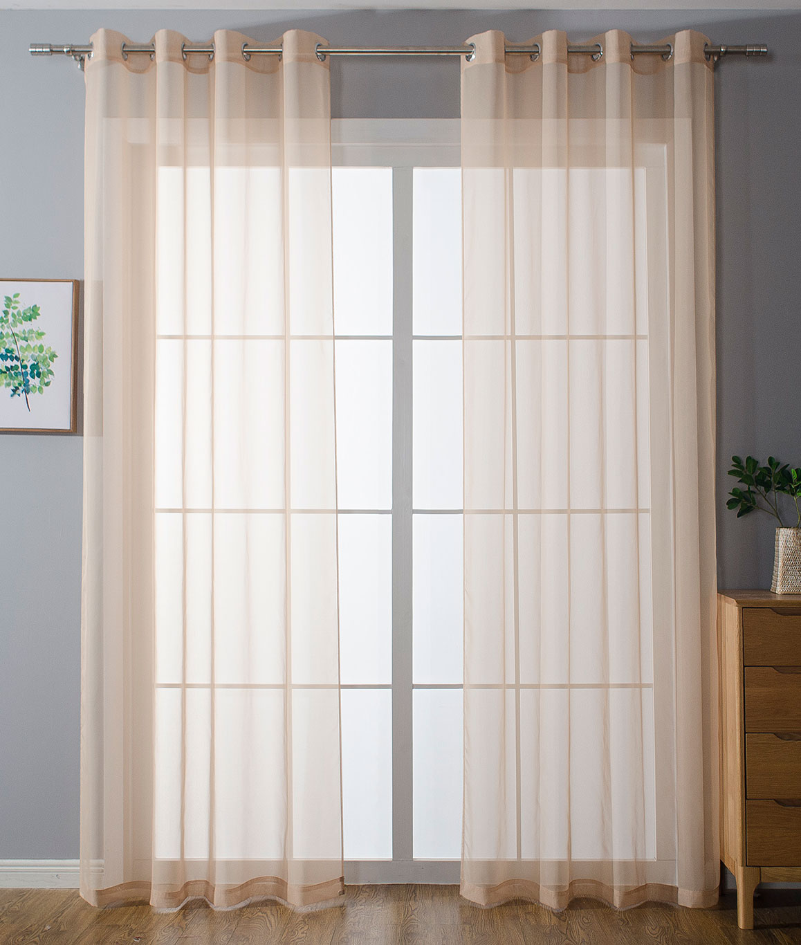 2er-Pack Ösen Gardinen Transparent Vorhang Set Wohnzimmer Voile Ösenvorhang Bleibandabschluß 203322