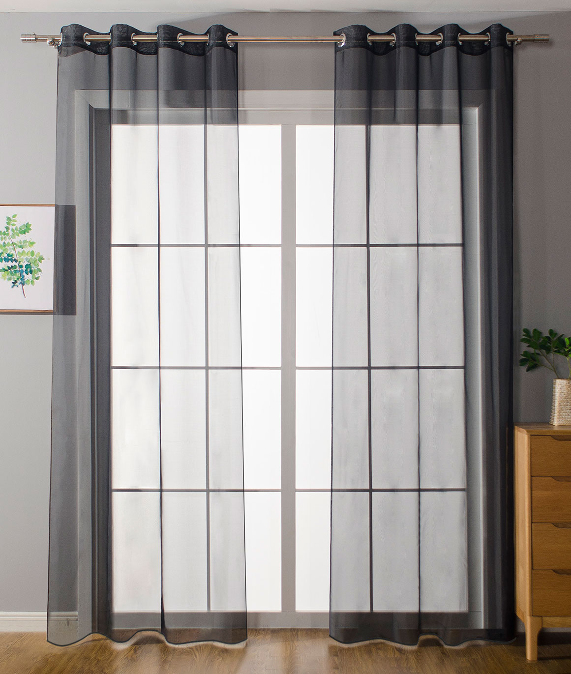 2er-Pack Ösen Gardinen Transparent Vorhang Set Wohnzimmer Voile Ösenvorhang Bleibandabschluß 203322