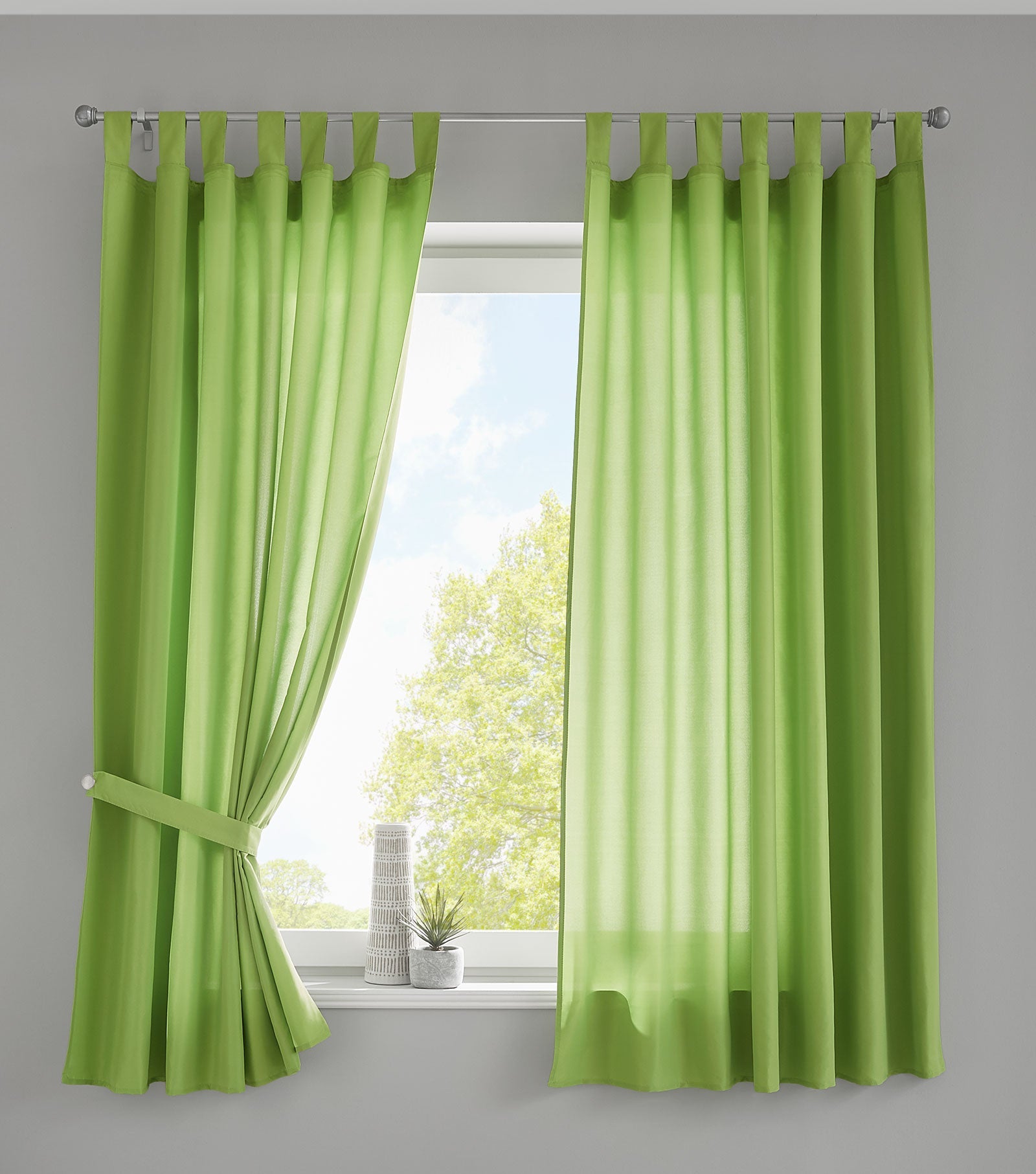 2er Set Vorhänge Schal Schlaufen »Berlin« Microsatin Lichtdurchlässig Kräuselband Uni Matt 20400N2