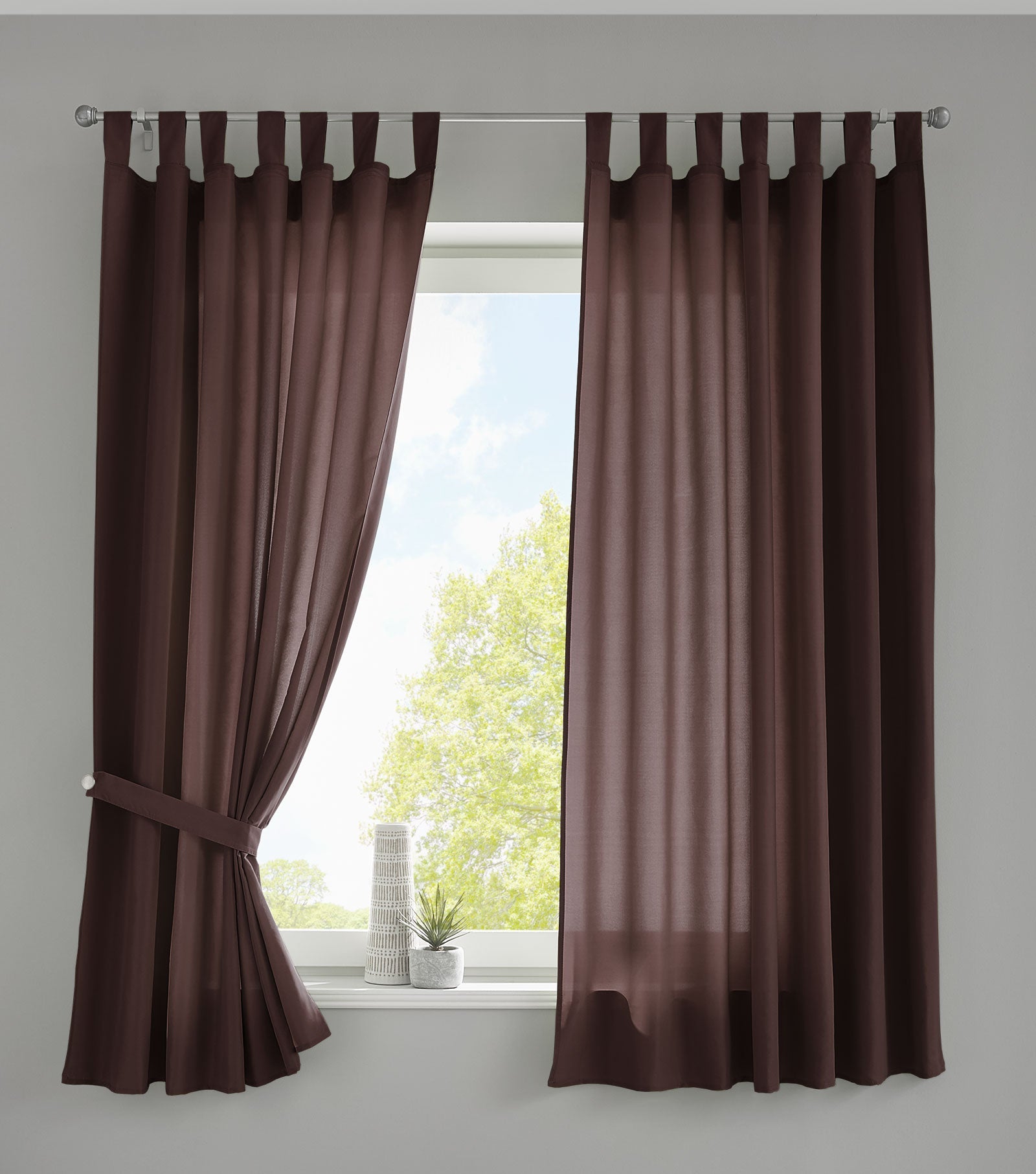 2er Set Vorhänge Schal Schlaufen »Berlin« Microsatin Lichtdurchlässig Kräuselband Uni Matt 20400N2