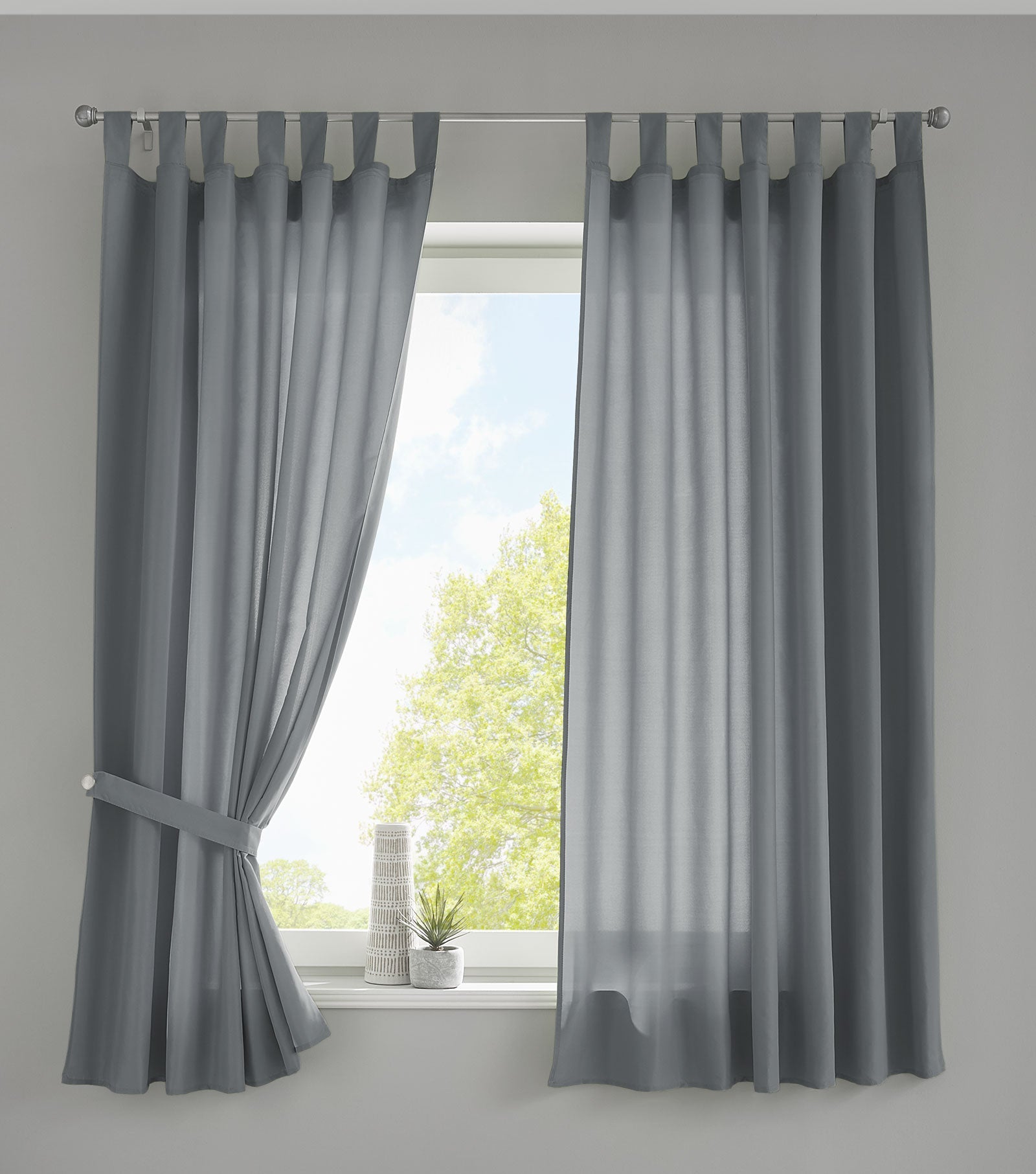 2er Set Vorhänge Schal Schlaufen »Berlin« Microsatin Lichtdurchlässig Kräuselband Uni Matt 20400N2