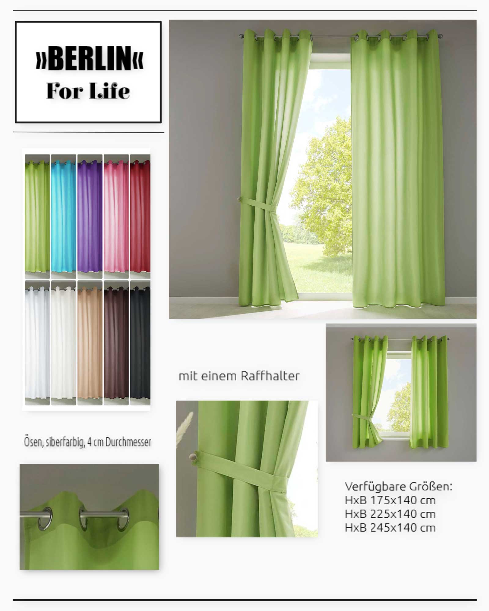 1er Set Vorhänge Schal Ösen »Berlin« Microsatin Lichtdurchlässig Uni Matt 20405N