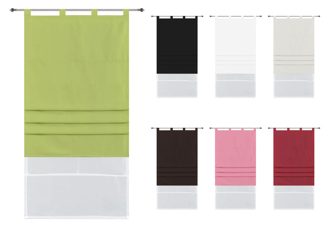 Doppel Raffrollo Palma Microsatin matt Voile Faltgardinen Faltrollo Schlaufenrollo mit Universalgardinenband 20410