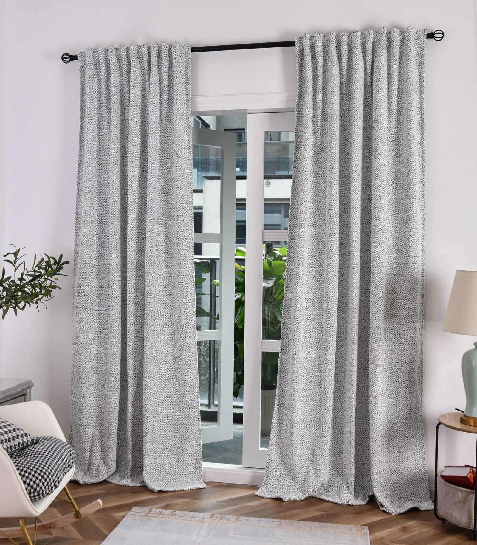 2 Vorhänge Chenille Vorhang Bouclé-Struktur HxB 245x140 cm Weiß Schwarz »MONTANA« Multiband-Aufhängung Pflegeleicht 2023330-2