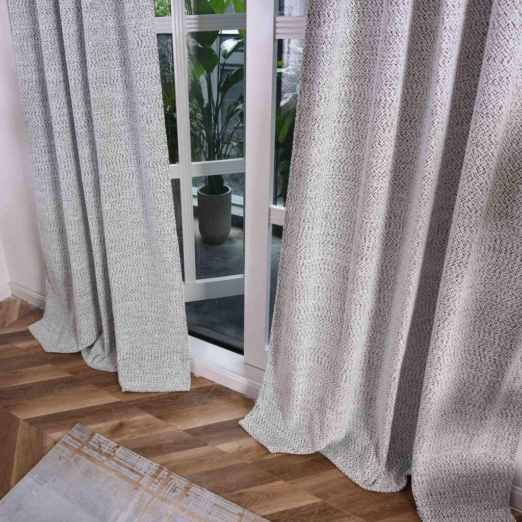2 Vorhänge Chenille Vorhang Bouclé-Struktur HxB 245x140 cm Weiß Schwarz »MONTANA« Multiband-Aufhängung Pflegeleicht 2023330-2