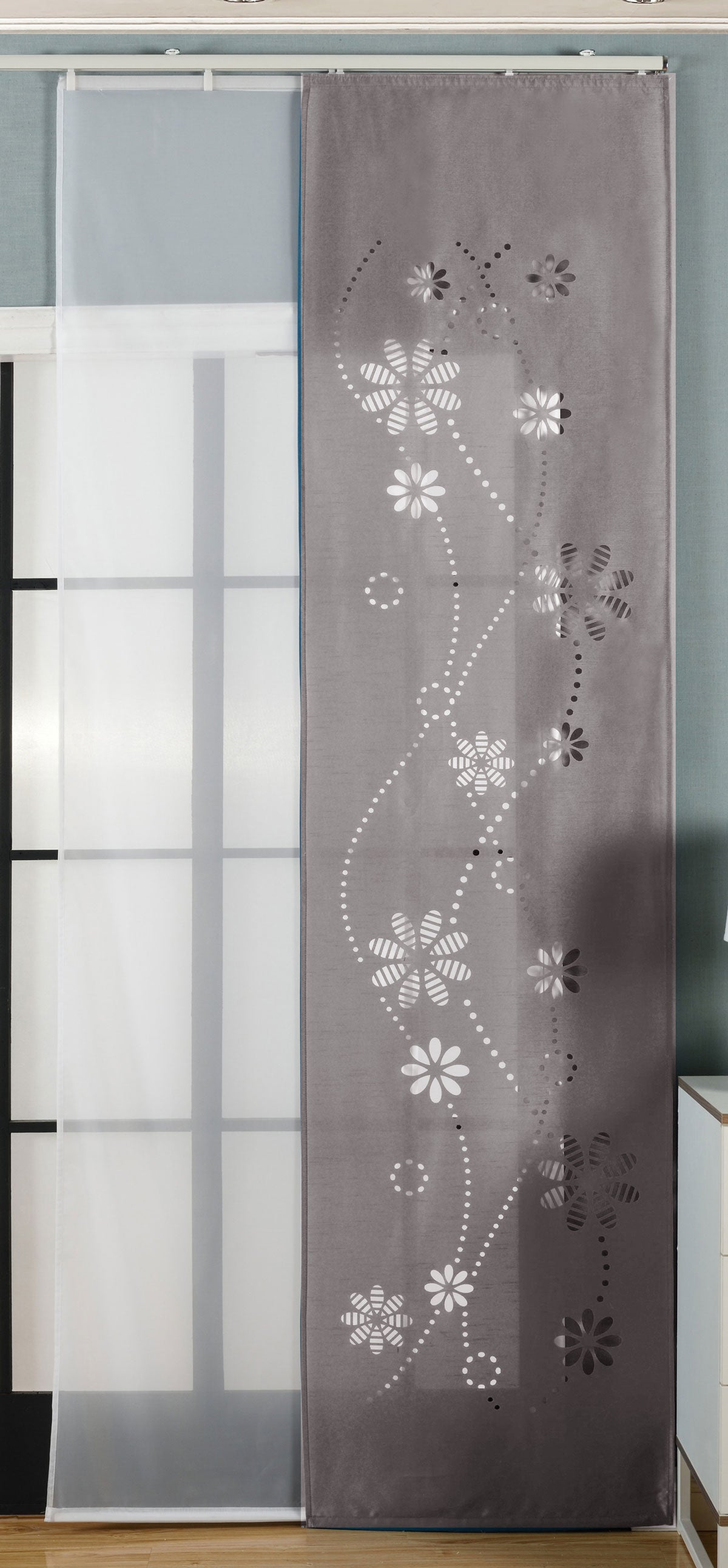 2er-Pack Schiebegardine Flächenvorhang »Albi« Lasercut Wildseide Optik Voile inkl. Paneelwagen und Beschwerungsstangen 165630