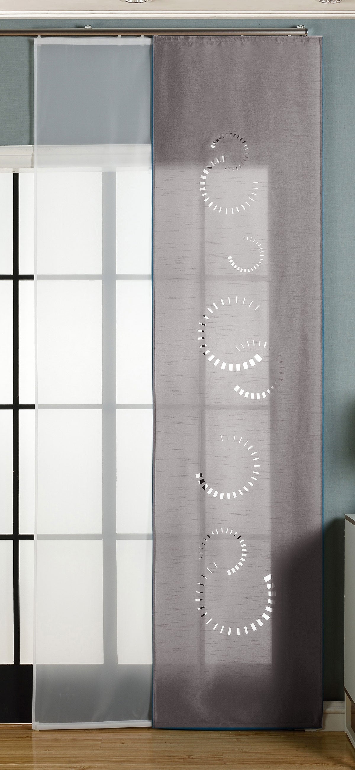 2er-Pack Schiebegardine Flächenvorhang Avila Lasercut Wildseide Optik Voile  cm (HxB) inkl. Paneelwagen und Beschwerungsstangen 165610