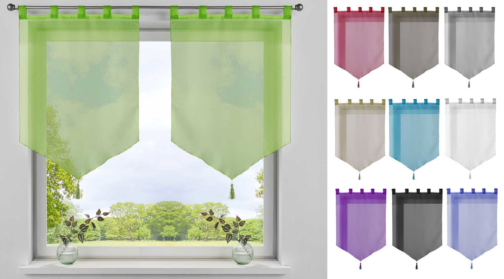 2er Pack Scheibengardinen »LYON« Quaste Modern Zeitlos Voile Küchenfenster Sichtschutz Scheibenhänger Spitzpanneaux 10000333-2