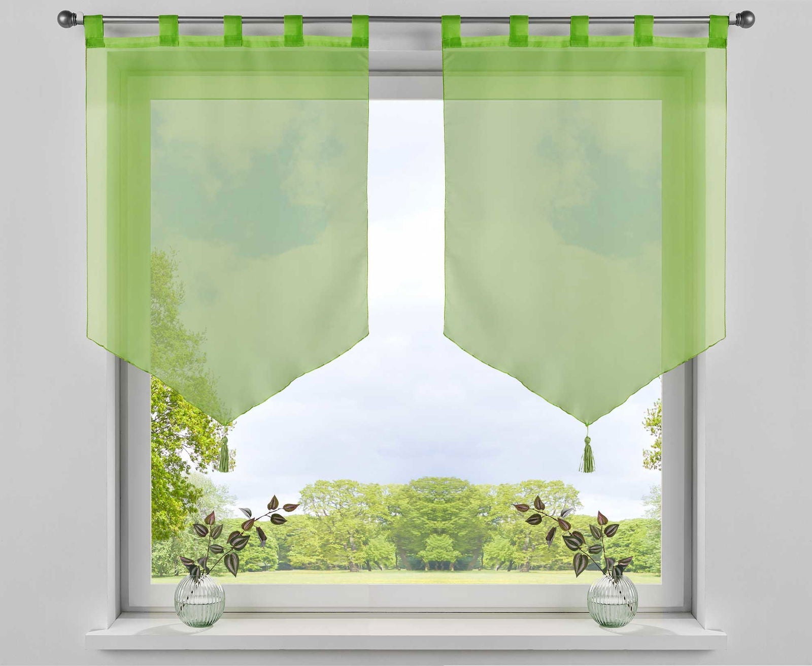 2er Pack Scheibengardinen »LYON« Quaste Modern Zeitlos Voile Küchenfenster Sichtschutz Scheibenhänger Spitzpanneaux 10000333-2