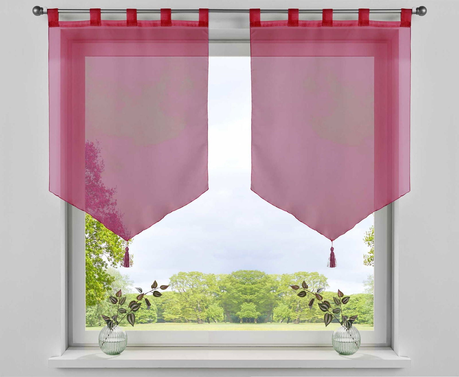 2er Pack Scheibengardinen »LYON« Quaste Modern Zeitlos Voile Küchenfenster Sichtschutz Scheibenhänger Spitzpanneaux 10000333-2