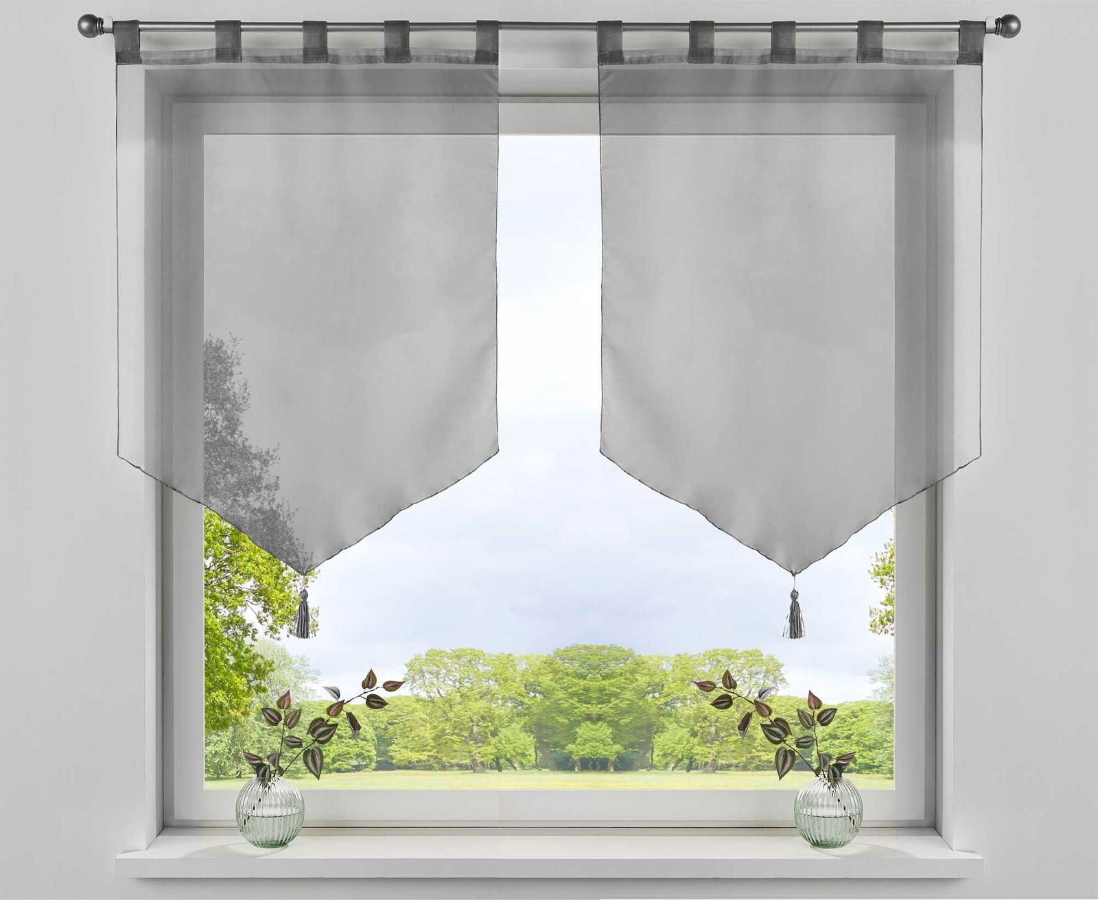2er Pack Scheibengardinen »LYON« Quaste Modern Zeitlos Voile Küchenfenster Sichtschutz Scheibenhänger Spitzpanneaux 10000333-2