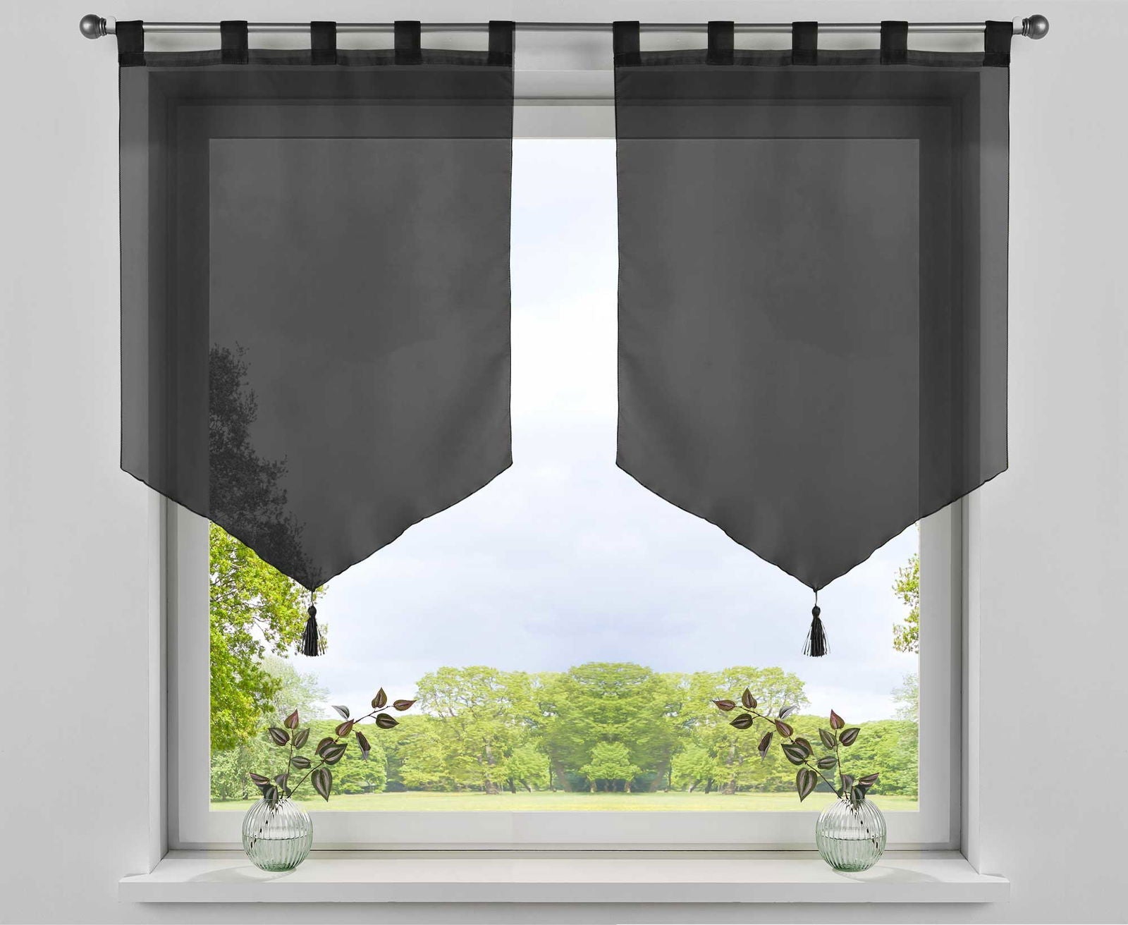 2er Pack Scheibengardinen »LYON« Quaste Modern Zeitlos Voile Küchenfenster Sichtschutz Scheibenhänger Spitzpanneaux 10000333-2
