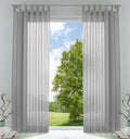 2er Pack Vorhänge Schlaufen HxB 255x140 cm Grau Uni Transparent Voile Kräuselband Schlaufenschals 202076-2