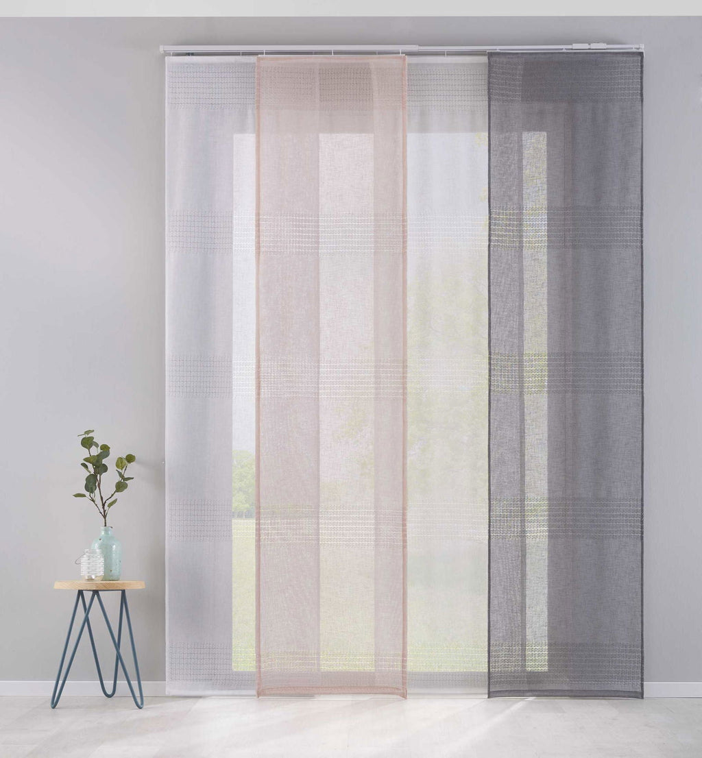 2er Set Flächenvorhänge Schiebegardinen Voile »Sanremo« Landhaus-Stil Querstreifen Leinen Häkel Optik Netzstruktur Paneelwagen 20190342-2